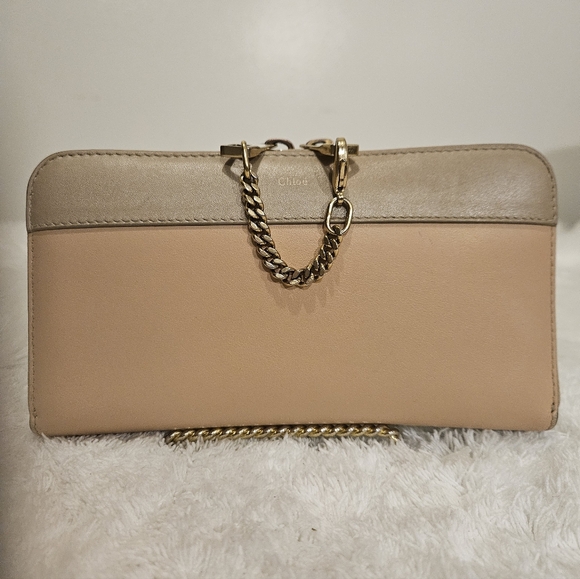CHLOE Bailey Leather Three Toned With Chain Accent Zip Around Wallet - Picture 1 of 10